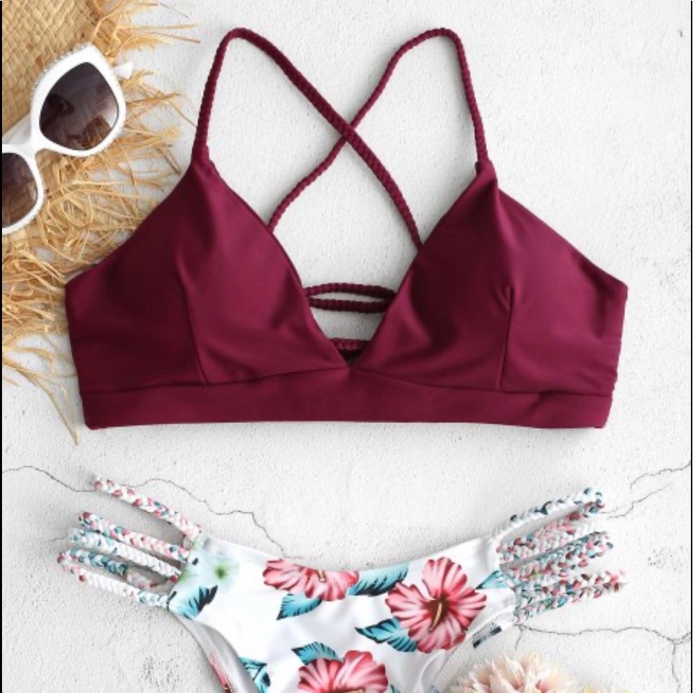 Lace up braided flower bikini set bathing suit